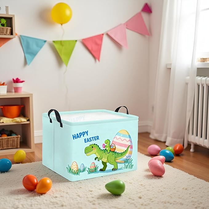 TIBAOLOVER Rectangular Easter Basket for Home Kitchen Baby Girls Basket Cute Storage Bin Organizer Shelf Book Room Decor(Cute Dinosaur)