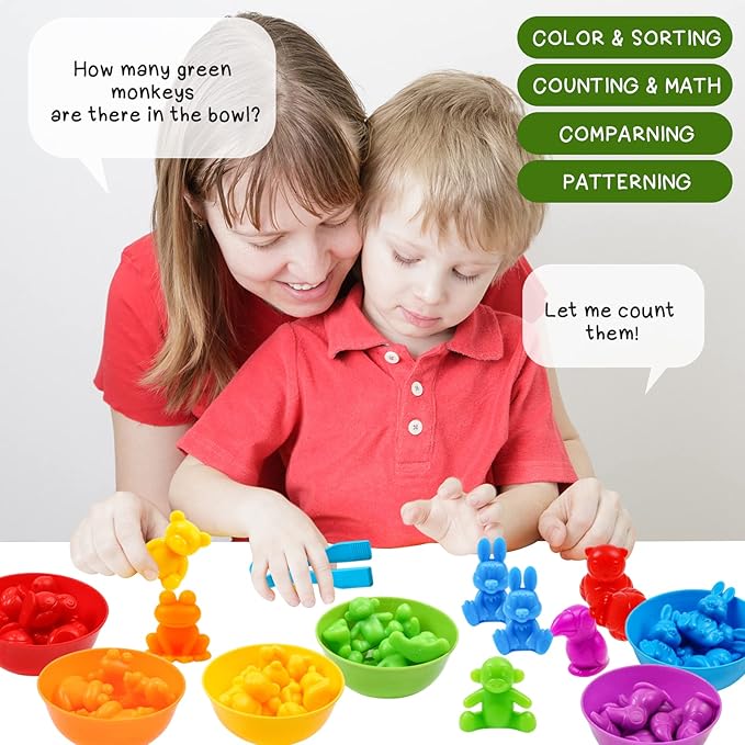 NAODONGLI Counting Color Sorting Toys Animals Matching Games with Rainbow Bowls,Preschool Learning Educational Montessori Sensory Training Easter Basket Stuffers Gifts for 3 4 5 Year Old Toddlers