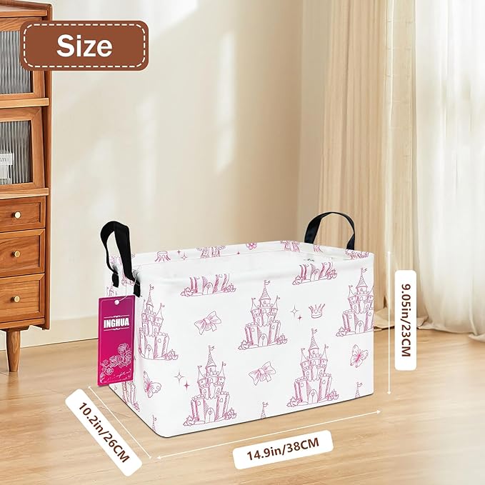 INGHUA Rectangular Storage Basket Fabric Organizer Bin for Toys,Books,Clothes,Gifts,Pets-Perfect for Home,Office,Nursery,Dorm,Shelf(Rec-Shining castles )