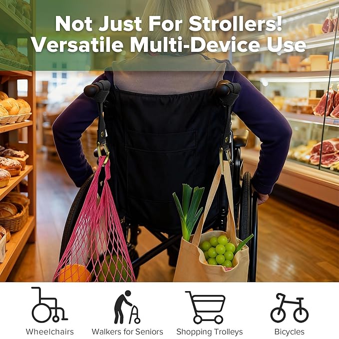 haakaa Baby Stroller Hooks for Bags丨Universal Stroller Clips and Hooks, Non-Slip with One-Hand Opening, Multipurpose Stroller Straps for Diaper Bags, Backpacks, Bikes & Shopping Carts - Black, 2 Pack