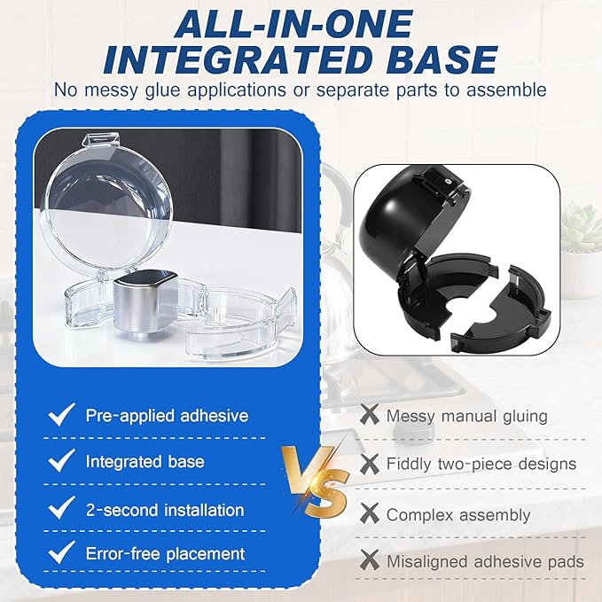 6-Pack Stove Knob Safety Covers - Gas Oven Knob Locks for Diameter Under 2.7 inch, Heat Resistant & Adhesive Base (Clear)