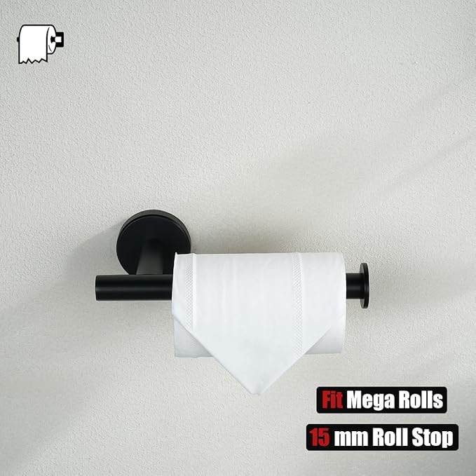 JQK Black Toilet Paper Holder, 5 Inch 304 Stainless Steel Thick 0.8mm Tissue Paper Dispenser, Matte Black Wall Mount, TPH120-PB