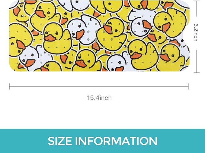 Tubozadi Bathtub Mat Non Slip Shower Mat for Kids Adults & Elderly 40X16 Inch Extra Long Anti Slip Bath Mats for tub Mat with Suction Cups and Drain Holes,Duck