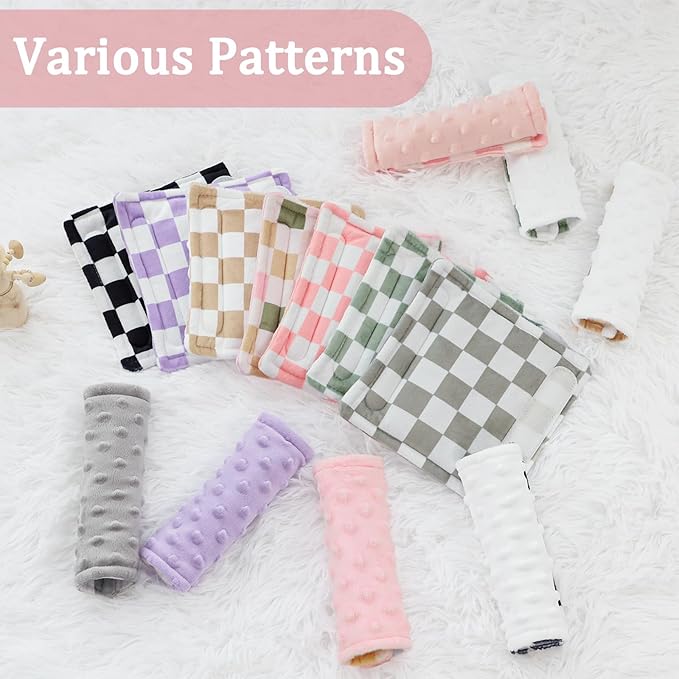 DILIMI Baby Car Seat Belt Covers, 2Pcs Carseat Shoulder Strap Pads, Soft Minky Car Seat Neck Covers, Newborn Car Seat Strap Protectors, Stroller Strap Covers for Baby Kids, Colorful Checkered