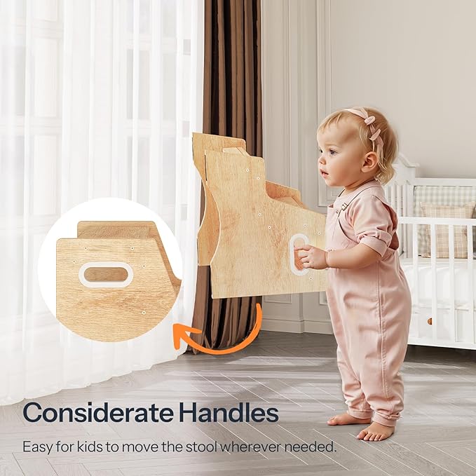 HOOBRO Wooden Step Stool, Two Step Stools Toddler for Potty Training, Natural Two Step Stool for Bedroom, Kitchen, Bathroom, Children's Stool with Handles and Safety Non-Slip Pads, Natural NL05JD01