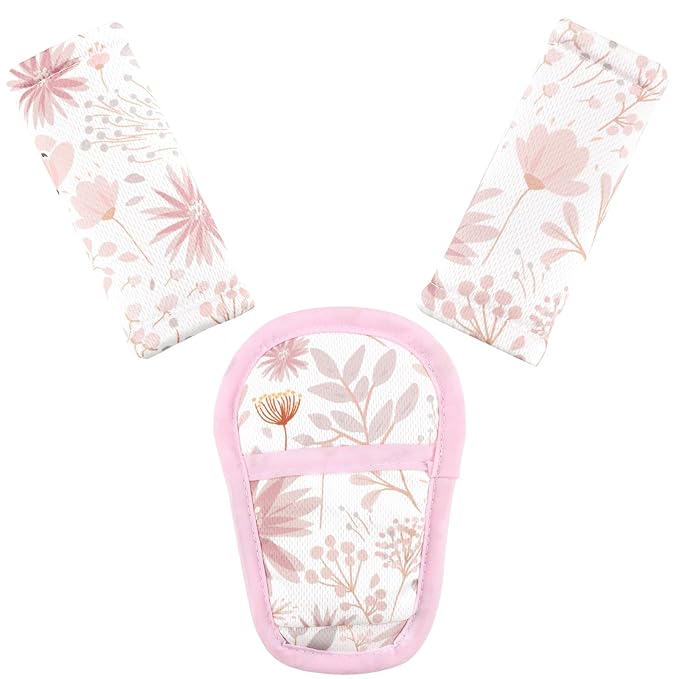 WINGHENLEE Baby Car Seat Strap Pads Suit, 3 Pieces Soft Car Seat Strap Shoulder Covers for Baby Infant Toddler, Double-Sided Car Seat Belt Covers for Stroller, Pushchair, Baby Swing, Pink Floral