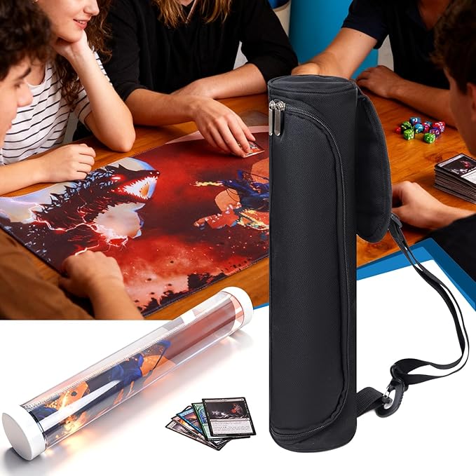 MTG Playmat Tube Case Storage Carry Bag Gaming Playmat Container for 14Inch or 15Inch TCG/MTG Playmat With Adjustable Shoulder Strap