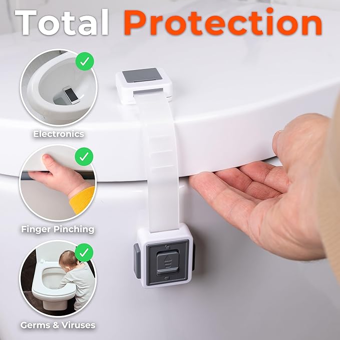 2-Pack Toilet Locks Baby Proof - Toilet Seat Locks for Toddlers with Adhesive - Toilet Latches Child Safety - No Tools Required