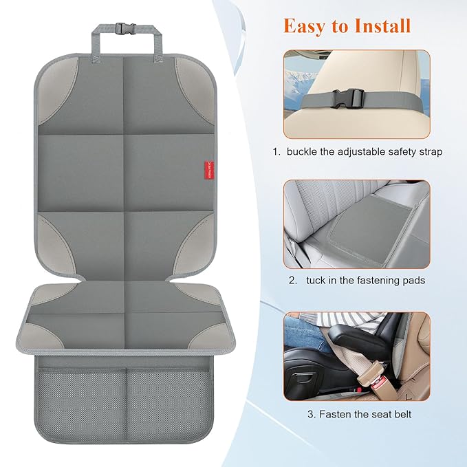 Car Seat Protector for Child Car Seat, Waterproof Durable 600D Fabric Car Seat Cover with Padding, Non-Slip Backing Mesh Pockets for Baby and Pet