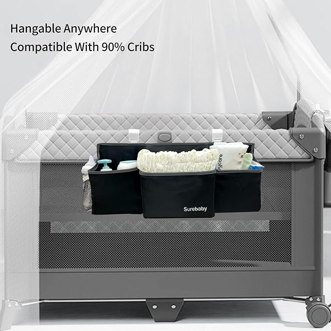 Hanging Baby Diaper Caddy, Single Sheet Dispensing Caddy Organizer Holder For Baby Crib, Nursery Organization Diaper Stacker Storage - Black