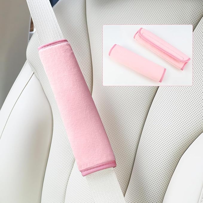 yuntop 2 PCS Car Seat Belt Pads Cover Soft Seat Belt Shoulder Pad Safety Belt Strap Shoulder Pad Comfortable Driving Compatible with Most Cars Helps Protect You Neck and Shoulder (Pink)