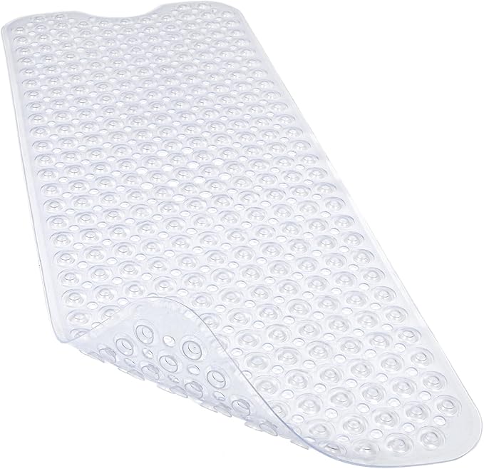 Bathtub and Shower Mats, 40x16 Inch Extra Large Non Slip Soft Bath Tub Mat with Suction Cups and Drain Holes for Bathroom Floor and Keep Tubs Clean, Machine Washable, Clear