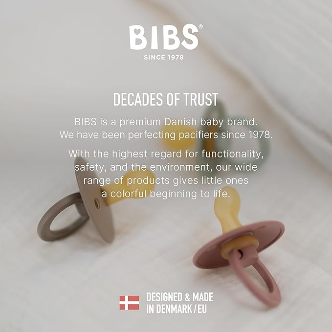 Bibs Colour Pacifier 2-Pack | BPA Free Soother, Round Nipple. Natural Rubber Latex,