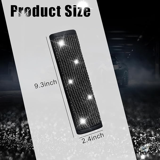 JDDRY 2-Pack Bling Seat Belt Covers,Bling Seat Belt Covers for Womens,Car Seat Belt Strap Cover Shoulder Pad,Universal Car Interior Accessories Fit for Car/Truck/SUV(Black,2PC)