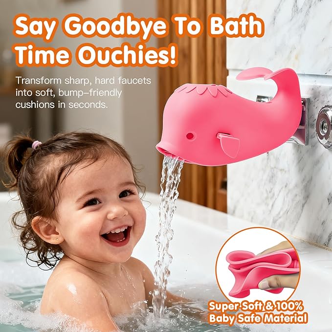 Skyroku Toddler Faucet Extender & Blue Bathtub Spout Cover, Sink Extender with Temperature Sensor for Bathroom Sinks, Kitchen, Bathtubs, Bundle and Save! (BrownPink)