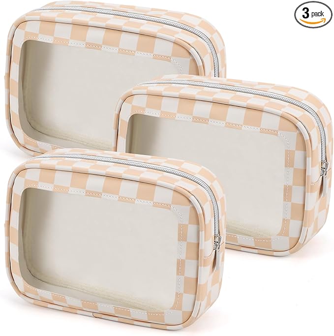 3PCS Clear Toiletry Bag,TSA Approved Travel Makeup Pouch with Zipper for Cosmetics and Toiletries，Diaper Bag Organizer Pouch Set,Women's Purse Organizer and Clear Car Bag
