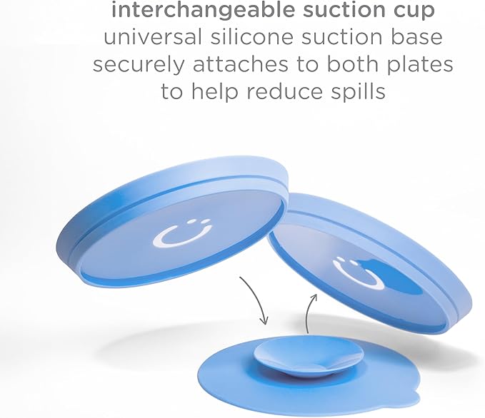 Ubbi Silicone Suction Plates for Babies & Toddlers, 2-Pack – 2 Plates + Interchangeable Stay-Put Suction Base, High-Wall Plates for Baby-Led Weaning, BPA-Free Dishwasher Safe, Polaris Blue