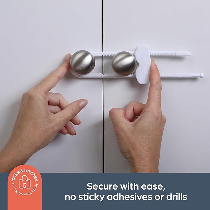 Dreambaby Sliding Cabinet Locks - Child Proof Cabinet Latches - For Kitchen, Bathroom Storage Doors Handles & Knobs - Suitable for Round & D-Shaped Handles - 6 Pack - White - Model L715