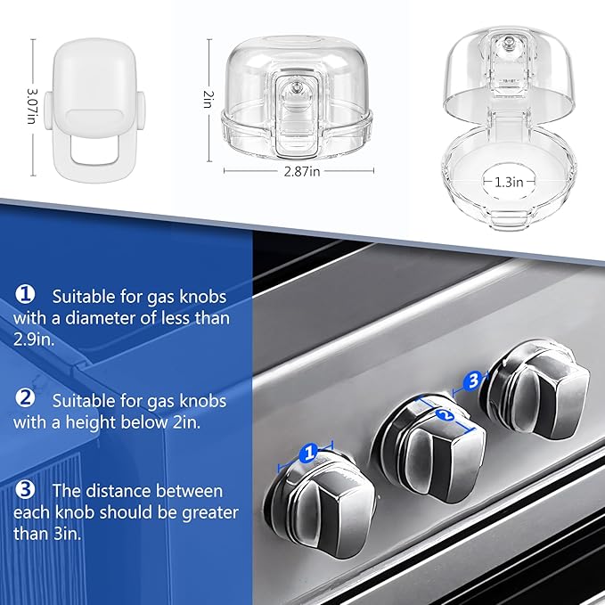 Stove Knob Safety Covers for Child (5 + 1 Pack), Upgraded Universal Size Press Gas Stove Knob Covers with Adhesive, Heat-Resistant Childproof Oven Locks for Kids and Pets (Clear)