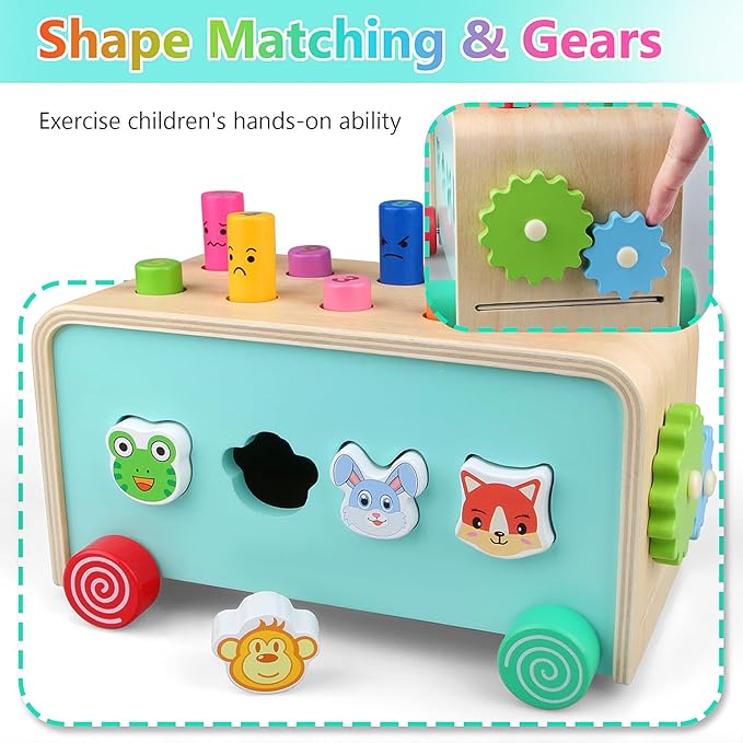 LAAVII Montessori Baby Hammer Pounding Toy for Toddlers Boys Girls 2 3 4 Years Old, Educational Learning Toy Xylophone Color Shape for Toddler 2-4 Halloween Christmas Birthday Gift Toy