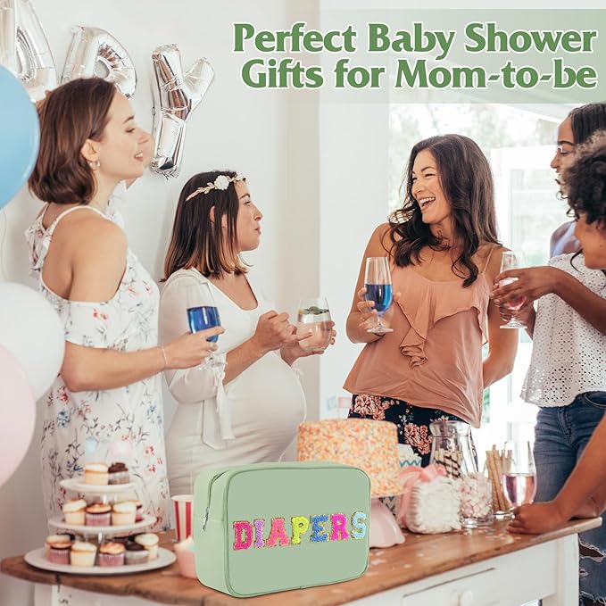Small Diaper Bag, Chenille Letter Diaper Caddy Organizer Pouch Newborn Baby Essentials Must Haves for Nursery Changing Table, Sage Green Waterproof Diaper Pail Baby Shower Gifts for Mom To Be