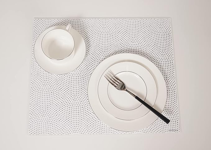 Mintrico placemat for Dining Table Set of 2 Silicone Heat Resistant Non Slip (Fans)