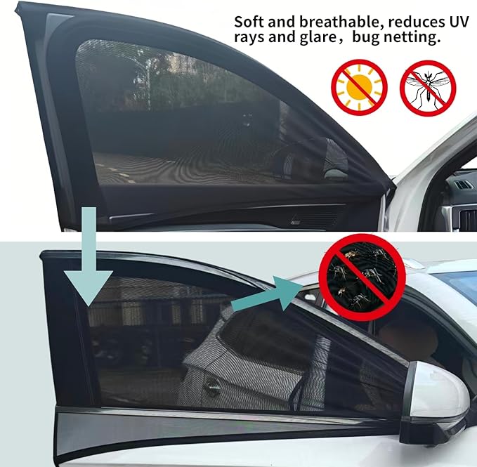Car Front Side Window Shades,2 Pack Breathable Mesh Car Window Screens Sun Shades Covers for Car Camping