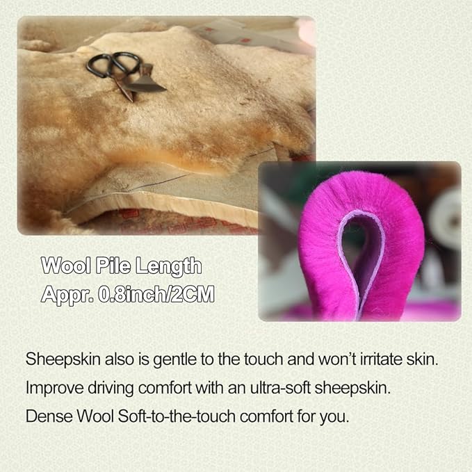 Fluffy Fuzzy Genuine Sheepskin Car Seat Belt Cover for Soft Auto Lambswool Seatbelt Pad, Shoulder Strap Cushion Adults Kids (1, Honey Beige)