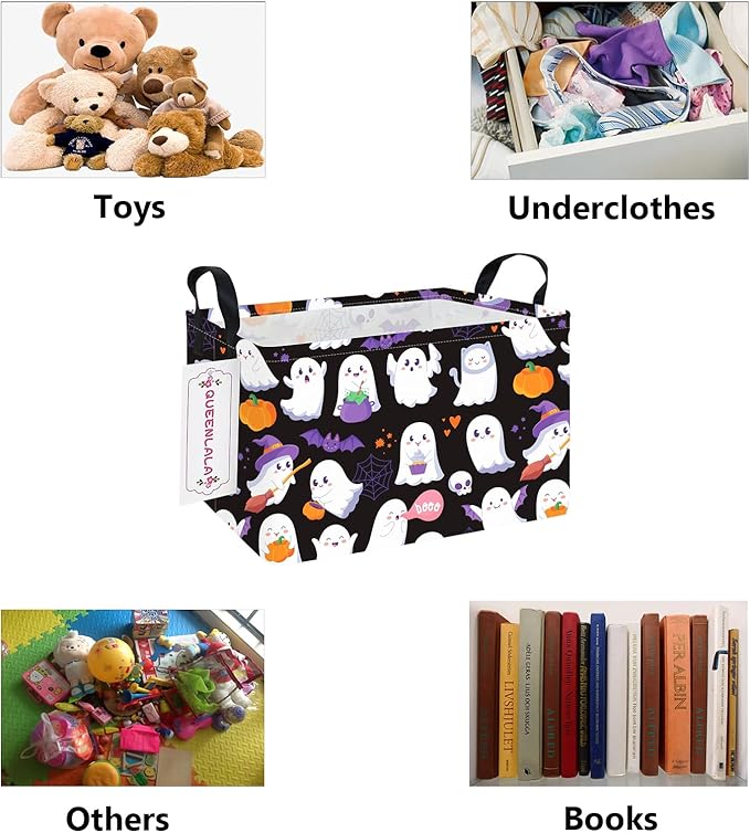 QUEENLALA Rectangular Laundry Hamper/Foldable Nursery Laundry Basket for Organizing/Storage Bin Baskets/Children Toy Office Bedroom/Toy Bin Closet Shelf Baskets（Rec-Purple Kid）