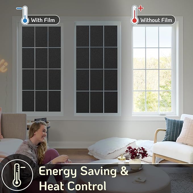 LUTE Blackout Window Film Removable Window Tint for Home Privacy Black 17.5" x 118.1", Static Cling for Inside Dark Sunlight Blockers Darkening Light Blocking for Bedroom Home Theater Garage