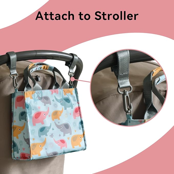 PHEBEN Small Diaper Bag Tote Waterproof Travel Mini Diaper Bag Multi-Function Baby Handbag Crossbody Purse(Blue Elephant)