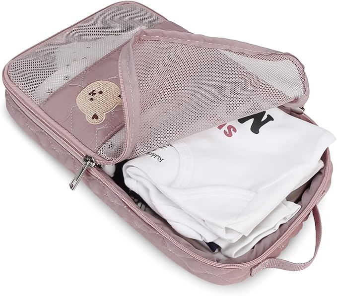 Baby Diaper Bag Organizer Pouches - 2 Pack Waterproof Pod Hanging Diaper Bag Cute Bear Mesh Bag Reusable, Washable or Baby Cloth Diapers (Green&Pink)