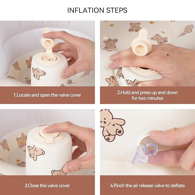Inflatable Baby Seat Blow up Chair Inflatable Infant Chair for Babies 3-36 Months Learn to Sit up Floor Seat Bliss Built in Air Pump Brown Bear