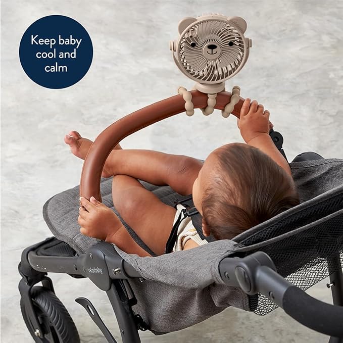 Itzy Ritzy Stroller Accessory - Features 360 Degree Swivel Design, Tilting & Flexible, Easy-Attach Wraparound Legs (Bear) - 3-Speed Stroller Fan