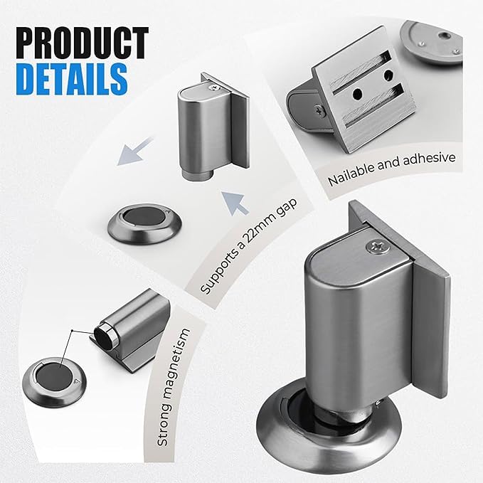 Magnetic Door Stopper No Drilling Height Adhesive Heavy Duty Magnet Doorstop Wedge Stop Catch Bottom Holder to Keep Doors Open (White)