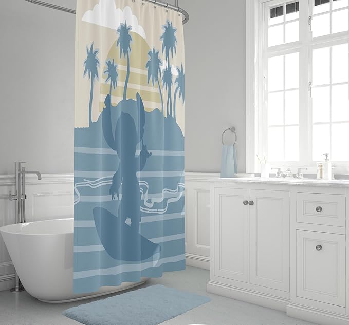 Jay Franco Disney Lilo and Stitch Shower Curtain - Licensed Bathroom Décor for Kids or Teens - 70 x 72 Inch Washable Fabric Curtain