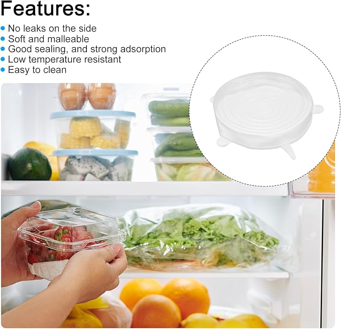 uxcell Silicone Stretch Lids, 4Pack 5.71" Round Container Lid Silicone Bowl Covers Reusable Silicone Lids for Cups, Bowls and Food Cover, White