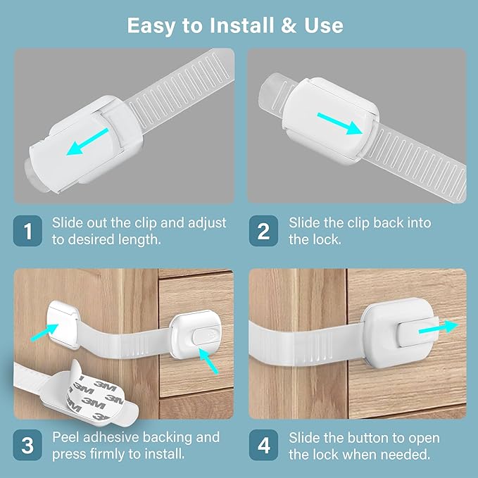 Heart of Tafiti Child Safety Cabinet Locks - (6 Pack) Baby Proofing Latches, Cabinet Drawer Baby Safety Locks, Multifunction, Strong Adhesive Tapes Included, Easy to Use, No Tools Needed.