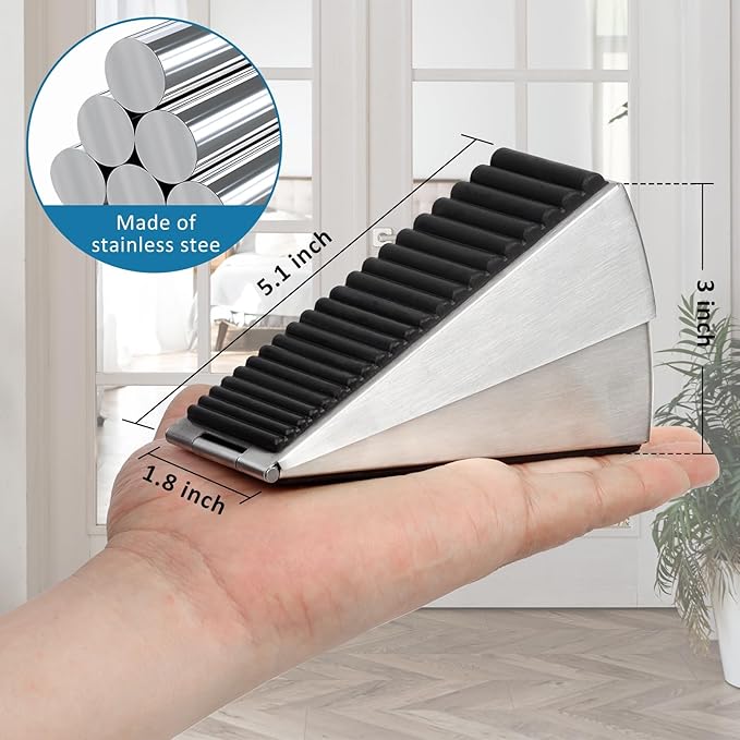 Heavy Duty Door Stopper, Adjustable Spring Large Stopper, 3 Inches High Tall Wedge Stoppers for Bottom of Door, Door Stop Suits Any Heavy Door, Silver