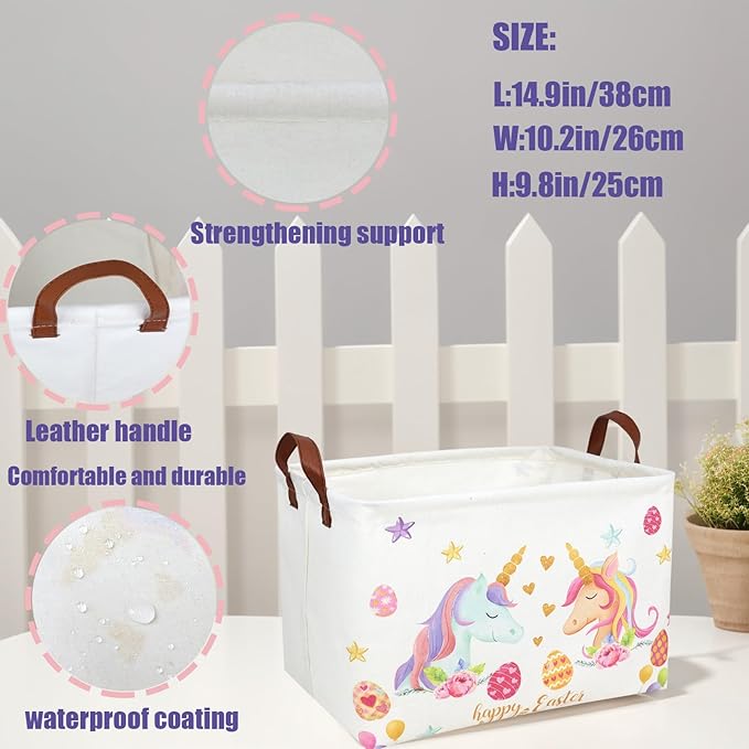 ASKETAM Unicorn Easter Basket for Kid Large Empty Rectangular Cute Easter Gift Storage Basket Bunny Eggs Décor (Unicorn)