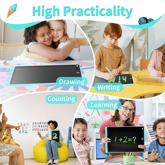 [2 Pieces] 12 Inch LCD Colorful Writing Graphic Tablet, Erasable Drawing Board, Kids Gift, Graphic Board for Games for 3 4 5 6 7 Years (Blue & Green)