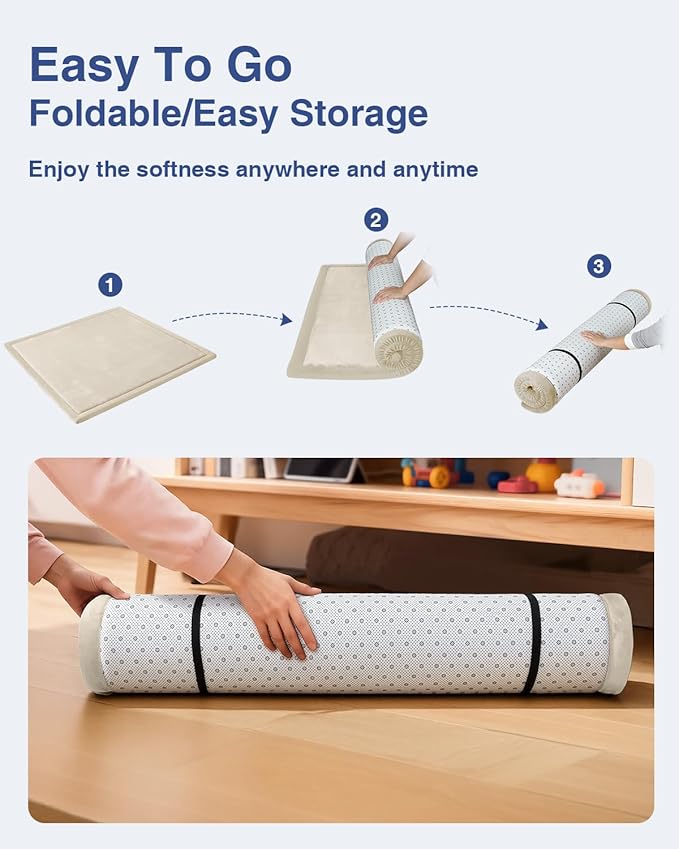 Thick Foam Baby Play Mat for Floor,50x50x1.3" Playpen Mat,Soft Padded Tummy Time Cushion Mats,Non-Slip Nursery Rug for Toddler Kids Playroom(Beige)