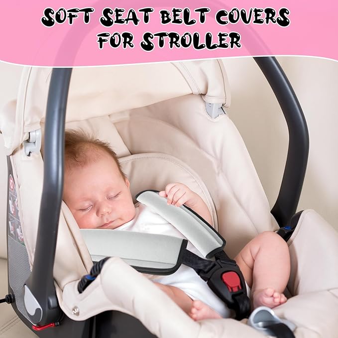 Riakrum 4 Pcs Baby Car Seat Belt Covers Soft Car Seat Straps Shoulder Pads for Kid Infant Stroller Strap Covers Safety Belt Cushion Pads for Boy and Girl (Gray,10.63 x 4.33 Inch)