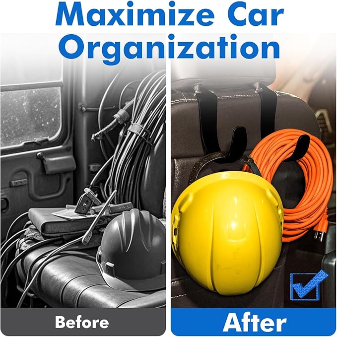 XL Hard Hat Holder for Truck Seat – Heavy-Duty Headrest Hooks, Hardhat Buddy Hanger & Seat Back Organizer for Hard Hats, Bags & Gear, Truck Accessory Organizer, 4-Pack