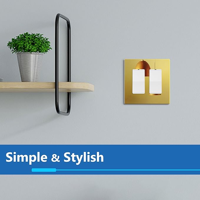 LIDER Double Decorator Wall Plate, Impact Resistant, Mirrored Acrylic, Plexiglass, Reflective Finish, Modern Upgrade, Screwless Light Switch/Outlet Cover, Mid-Size 2-Gang 4.88" x 4.92", Acrylic Gold