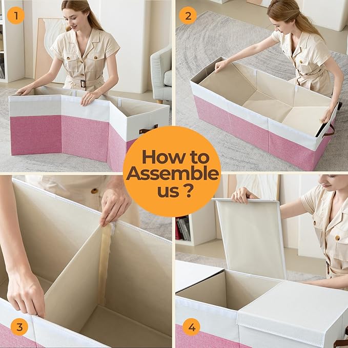 Uniency Extra Large Toy Box,150L Foldable Sturdy Toy Storage with Lid,40"x14"x16" Kids Storage Organizer,Toy Chest for Boys&Girls,for Nursery,Bedroom,Playroom,Living Room,Large Capacity Toybox(Pink)