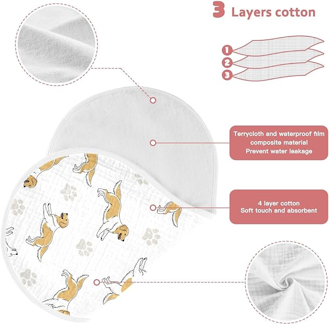 Qinllo 4 Pack Muslin Burp Cloths Golden Dogs Paw Prints White Cotton Baby Burp Cloths Ultra Absorbent Soft Burping Cloth Washcloths for Newborn Baby Boys Girls 22x11 Inch