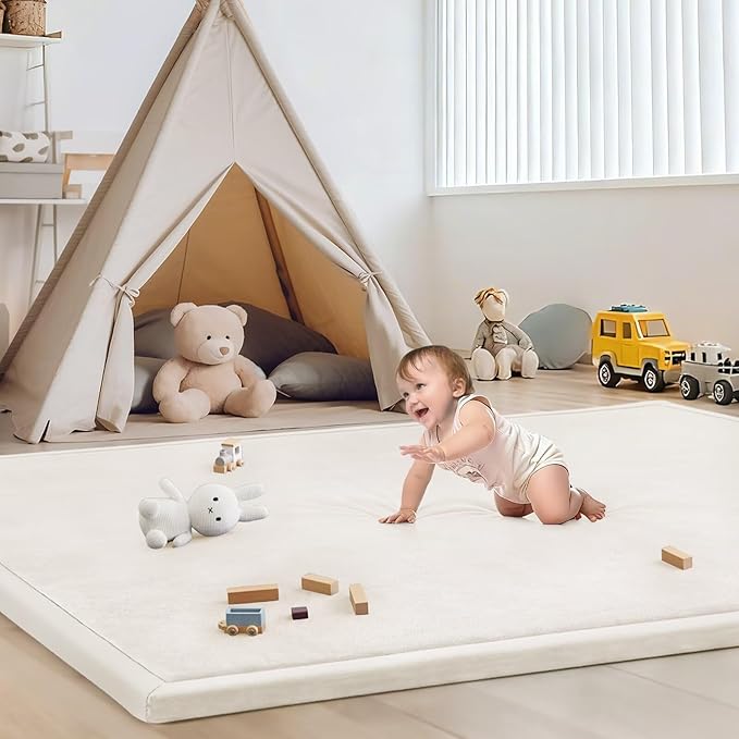 Baby Play Mat for Floor Nursery Rug Muscle Mat Area Rug Playroom Rug 65"x50" Playpen Mat Memory Foam 1.3" Thick Crawling Mat for Babies,Toddlers, Infants, Kids,Cream