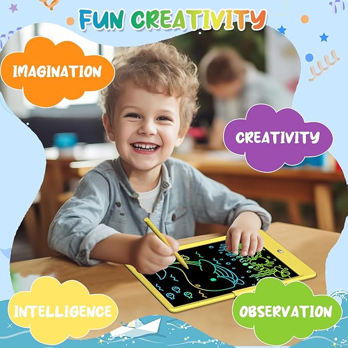 PYTTUR LCD Writing Tablet for Kids 10 Inch Reusable & Erasable Drawing Pad Educational and Learning Toddler Writing Board Electronic Toys for Boys Girls(Yellow)