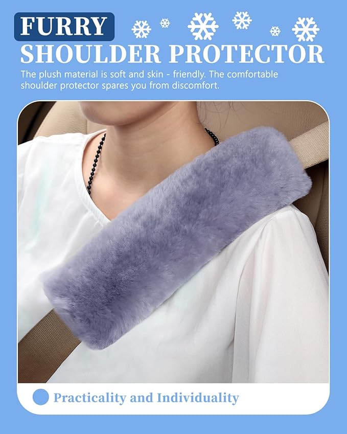 4 Pack Car Seat Belt Pads Shoulder Cover Baby Safety Belt Protector Adjustable Soft Plush Strap Protect Neck and Shoulder (Gray-Blue)